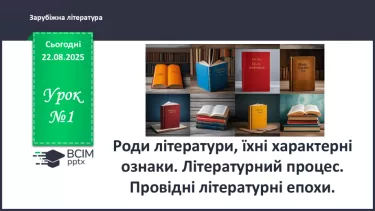 №01 - П/О ГР1, ГР2, ГР3, ГР4 Роди літератури, їхні характерні ознаки. Літературний процес. Провідні літературні епохи. №01 - П/О ГР1, ГР2, ГР3, ГР4 Роди літератури, їхні характерні ознаки. Літературний процес. Провідні літературні епохи.