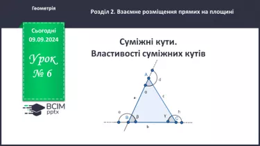 №06 - Суміжні кути. Властивості суміжних кутів.