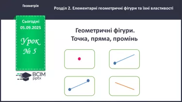 №005 - Геометричні фігури. Точка, пряма , промінь. №005 - Геометричні фігури. Точка, пряма , промінь.