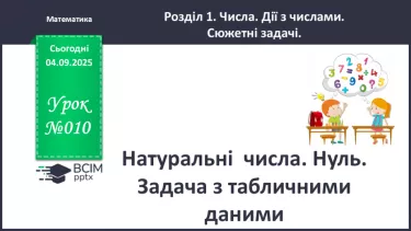 №011 - Натуральні  числа. Нуль. Задача з табличними даними. №011 - Натуральні  числа. Нуль. Задача з табличними даними.