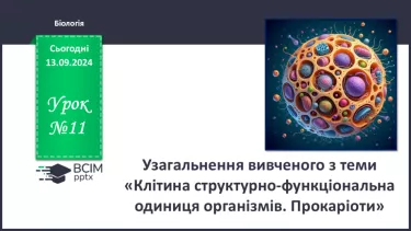 №11 - Узагальнення вивченого з теми «Клітина структурно-функціональна одиниця організмів. Прокаріоти».