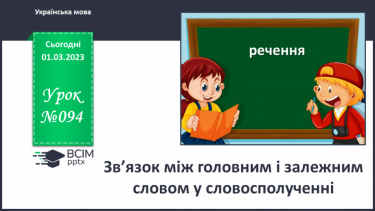 №094 - Зв’язок між головним і залежним словом у словосполученні.