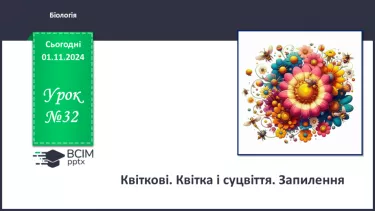 №32 - Квіткові. Квітка і суцвіття. Запилення.