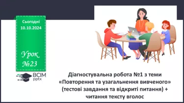 №023 - Діагностувальна робота №1 з теми «Повторення та узагальнення вивченого»