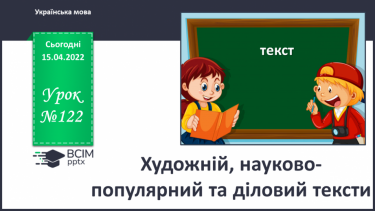 №122 - Художній, науково­популярний та діловий тексти