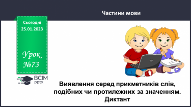 №073 - Виявлення серед прикметників слів, подібних чи протилежних за значенням. Навчальна діагностувальна робота