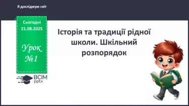 №001 - Історія та традиції рідної школи. Шкільний розпорядок. №001 - Історія та традиції рідної школи. Шкільний розпорядок.