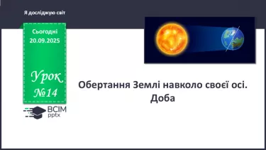 №014 - Обертання Землі навколо своєї осі Доба. №014 - Обертання Землі навколо своєї осі Доба.