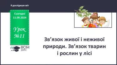 №011 - Зв’язок живої і неживої природи. Зв’язок тварин і рослин у лісі.