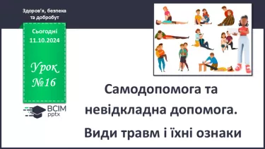 №16 - Самодопомога та невідкладна допомога. Види травм і їхні ознаки.