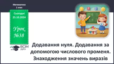 №038 - Додавання нуля. Додавання за допомогою числового променя. Знаходження значень виразів.