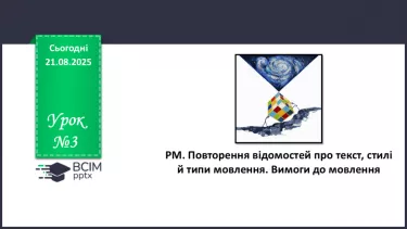 №003 - П/О. ГР1, ГР2, ГР3. РМ. Повторення відомостей про текст, стилі й типи мовлення. Вимоги до мовлення №003 - П/О. ГР1, ГР2, ГР3. РМ. Повторення відомостей про текст, стилі й типи мовлення. Вимоги до мовлення