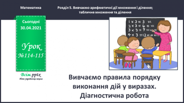 №114 - 115 - Вивчаємо правила порядку виконання дій у виразах. Діагностична робота