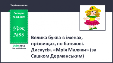 №096 - Велика буква в іменах, прізвищах, по батькові. Дискусія. «Мрія Маляки» (за Сашком Дерманським)