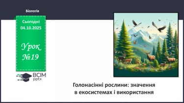 №019 - Голонасінні рослини: значення в екосистемах і використання. №019 - Голонасінні рослини: значення в екосистемах і використання.