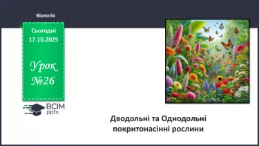 №026 - Дводольні та Однодольні покритонасінні рослини. №026 - Дводольні та Однодольні покритонасінні рослини.
