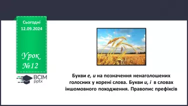 №012 - Букви е, и на позначення ненаголошених голосних у корені слова. Букви и, і в словах іншомовного походження