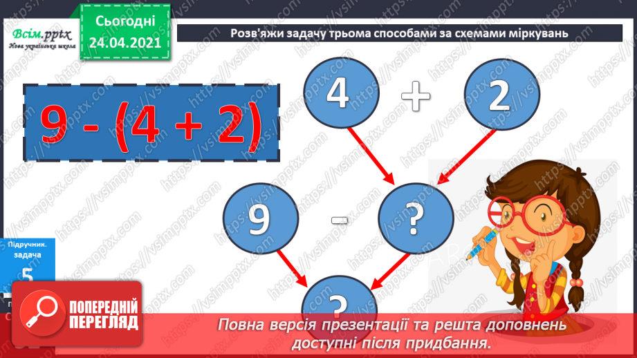 №041 - Властивість віднімання суми від числа. Розв’язування задач різними способами.22