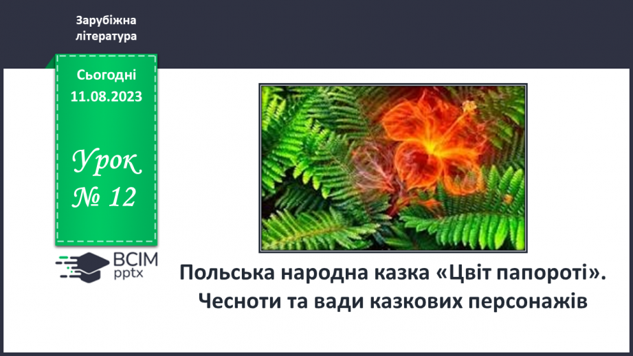 №12 - Польська народна казка «Цвіт папороті». Чесноти та вади казкових персонажів0