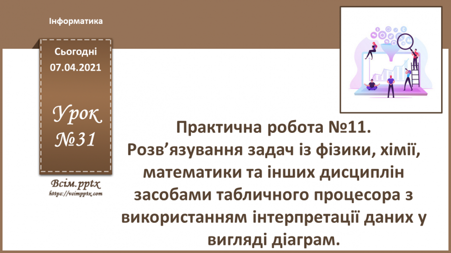 №31 - Практична робота №11. Розв’язування задач із фізики, хімії, математики та інших дисциплін засобами табличного процесора0