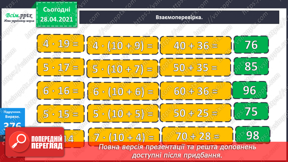 №120 - Множення чисел виду 4 · 16. Обчислення значень виразів із буквами. Складання і розв’язування задач за таблицею.15