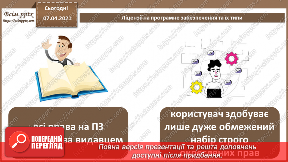 №02 - Ліцензії на програмне забезпечення, їх типи. Інтелектуальна власність та авторське право.7