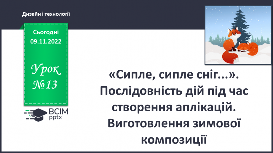 №13 - «Сипле, сипле сніг...». Послідовність дій під час ство-рення аплікацій. Виготовлення зимової композиції.0