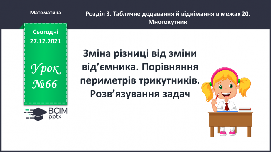 №066 - Зміна різниці від зміни від’ємника. Порівняння периметрів трикутників. Розв’язування задач0