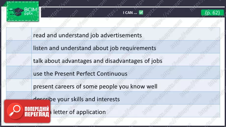 №15 - Обговорення професій та вимог до них. Узагальнення вивченого протягом теми. Самооцінювання. Discussing Jobs and Their Requirements. Use Your Skills. Check Your English.40 №15 - Обговорення професій та вимог до них. Узагальнення вивченого протягом теми. Самооцінювання. Discussing Jobs and Their Requirements. Use Your Skills. Check Your English.40