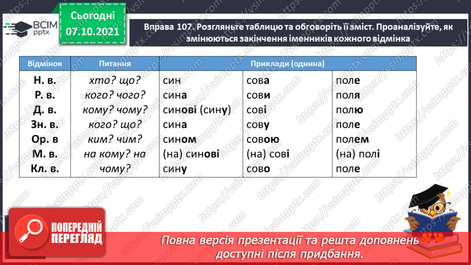 №030 - Відмінювання іменників за відмінками Початкова форма іменників6