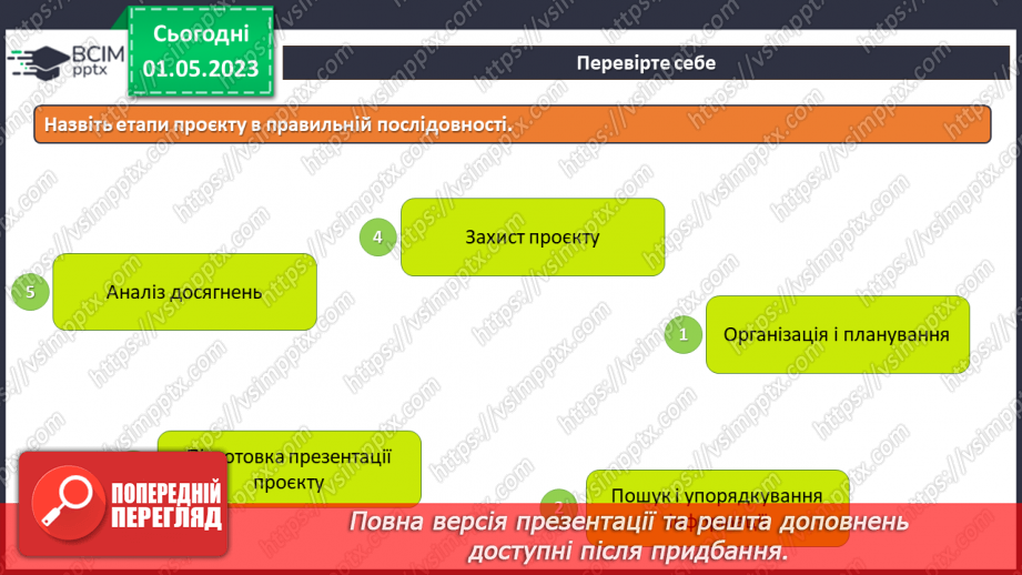 №34 - Інструктаж з БЖД. Етапи проєктів: організація, планування, пошук, упорядкування, підготовка до виступу, захист та аналіз досягнень14 №34 - Інструктаж з БЖД. Етапи проєктів: організація, планування, пошук, упорядкування, підготовка до виступу, захист та аналіз досягнень14