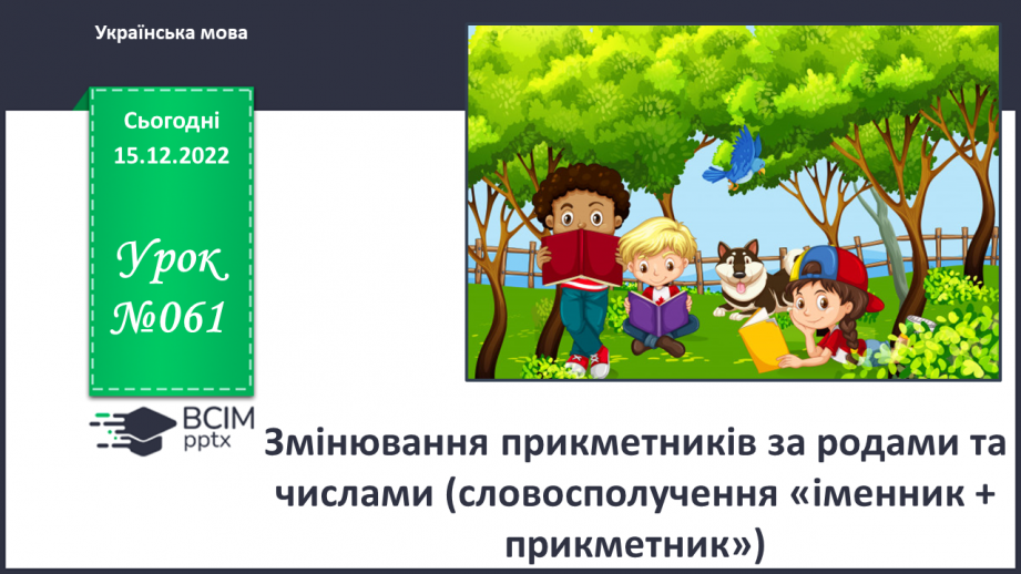 №061 - Змінювання прикметників за родами та числами (словосполучення «іменник + прикметник»).0