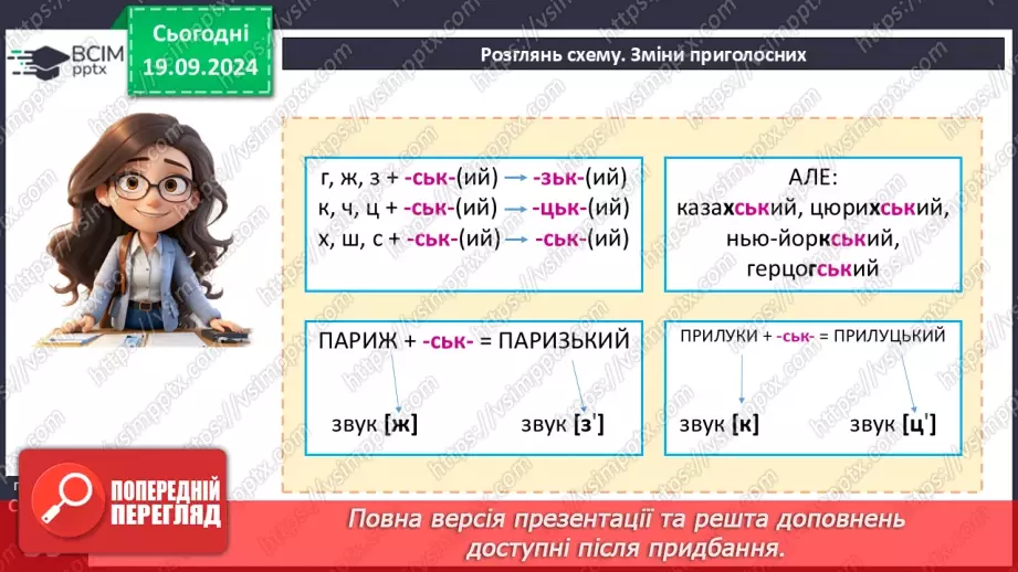 №015 - Правопис складних слів разом і з дефісом. Зміни приголосних під час творення слів за допомогою суфіксів ­ськ­, ­ств­16