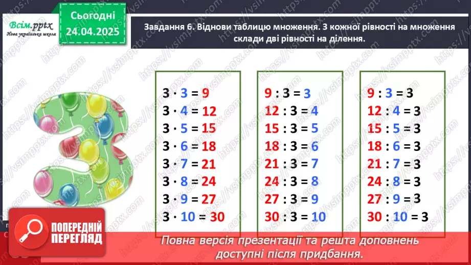 №125 - Досліджуємо таблицю множення числа 3; таблицю ділення на 319 №125 - Досліджуємо таблицю множення числа 3; таблицю ділення на 319