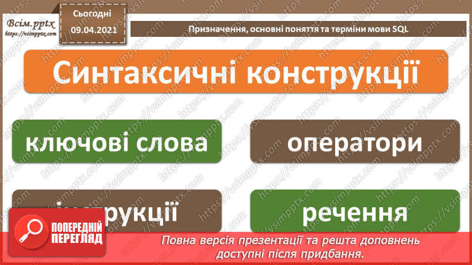 №028 - Тема. Призначення, основні поняття та терміни мови SQL7 №028 - Тема. Призначення, основні поняття та терміни мови SQL7