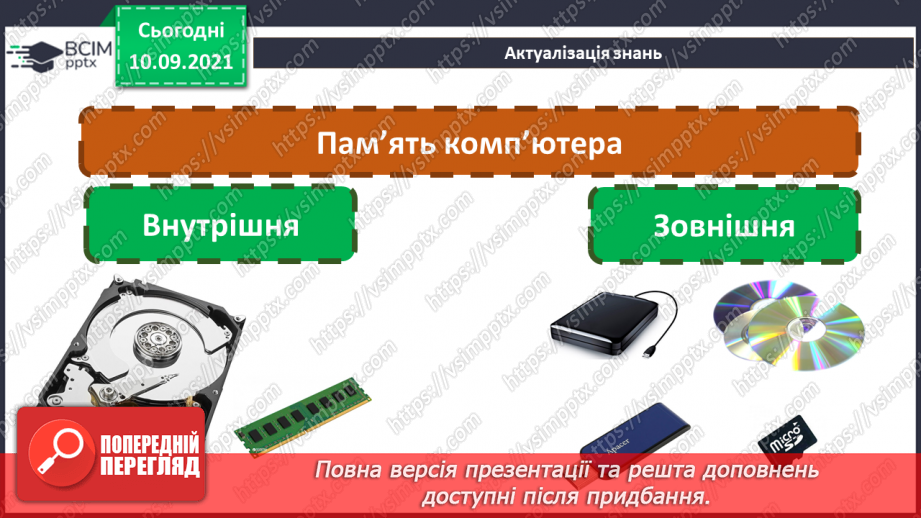 №04- Інструктаж з БЖД. Пам’ять комп’ютера та їх види. Носії інформації. Збереження інформації на зовнішніх запам’ятовуючих пристроях.9