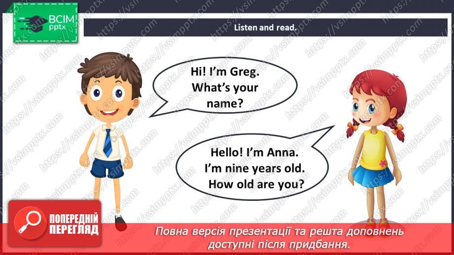 №001 - Hello! “Hello”, “What's your name”, “My name is...”, “How are you?”, “I am …”, “How old are you?”, “I am …”5