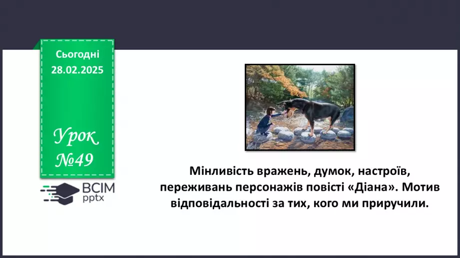 №49 - Мінливість вражень, думок, настроїв, переживань персонажів повісті «Діана»0