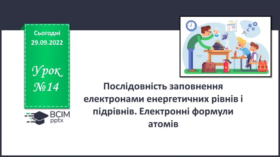 №14 - Послідовність заповнення електронами енергетичних рівнів і підрівнів. Електронні формули атомів.0