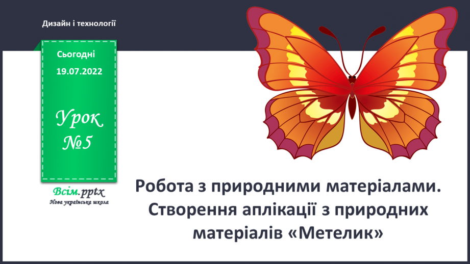 №05 - Робота з природними матеріалами. Створення аплікації з природних матеріалів «Метелик».0