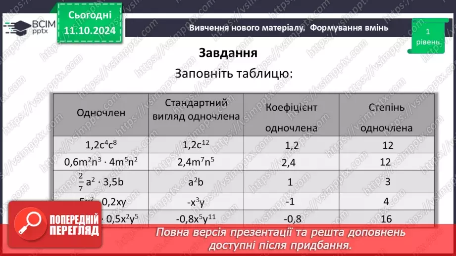 №024 - Одночлен. Стандартний вигляд одночлена.15 №024 - Одночлен. Стандартний вигляд одночлена.15