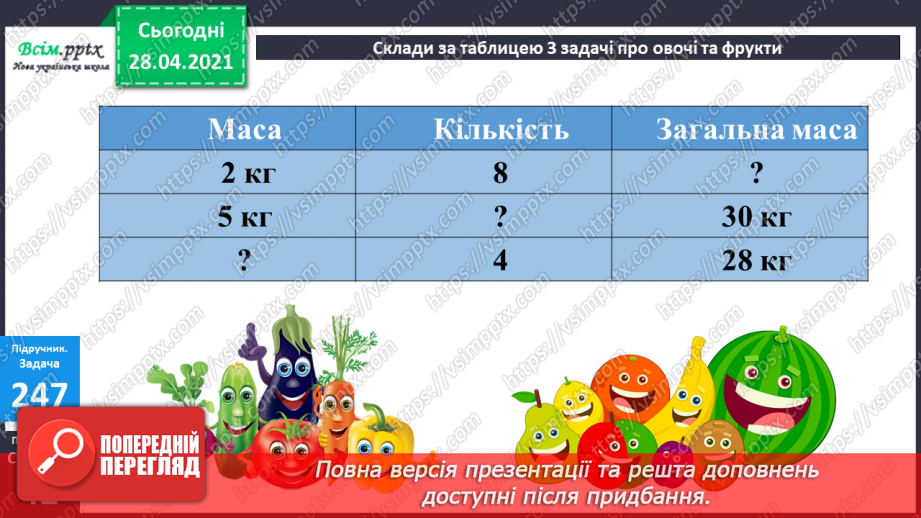 №026 - Співвідношення між масою одного предмета, кількістю та загальною масою. Задачі на четверте пропорційне. Побудова прямокутника.15 №026 - Співвідношення між масою одного предмета, кількістю та загальною масою. Задачі на четверте пропорційне. Побудова прямокутника.15