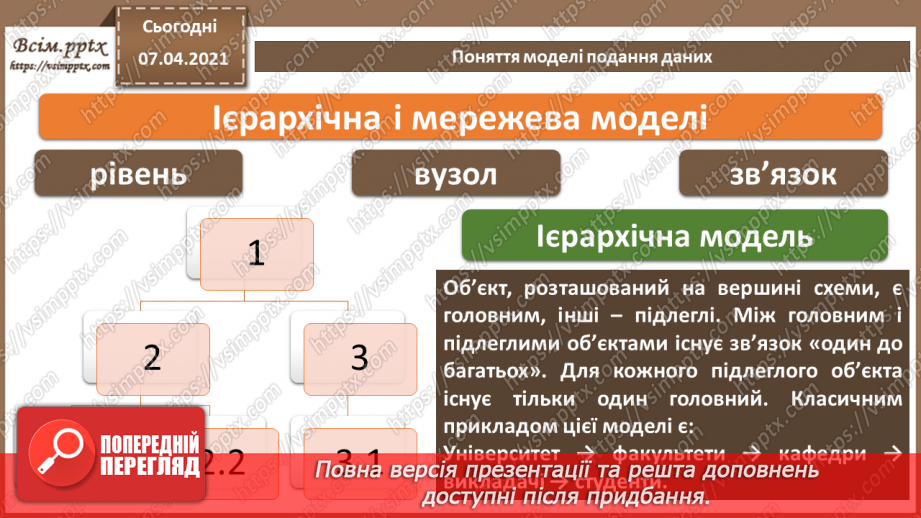 №34 - Бази даних в інформаційних системах. Поняття моделі подання даних, основні моделі даних.20