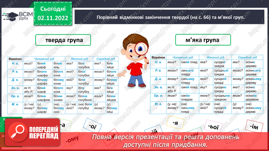 №048 - Змінювання прикметників разом зі зв’язаними з ними іменниками за відмінковими питаннями з основою на м’який приголосний.11 №048 - Змінювання прикметників разом зі зв’язаними з ними іменниками за відмінковими питаннями з основою на м’який приголосний.11