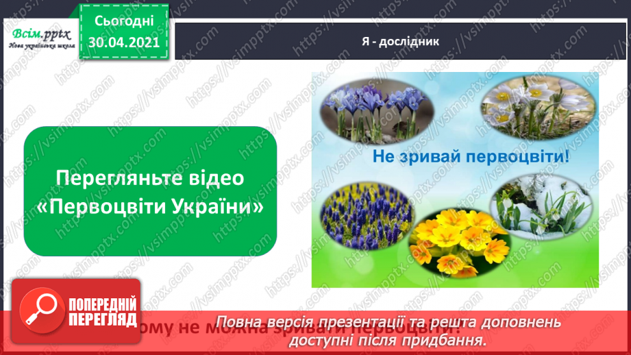 №074 - Збережи первоцвіт — хай красивим буде світ. Н. Козленко «Не зривайте первоцвіти». Виразне читання15