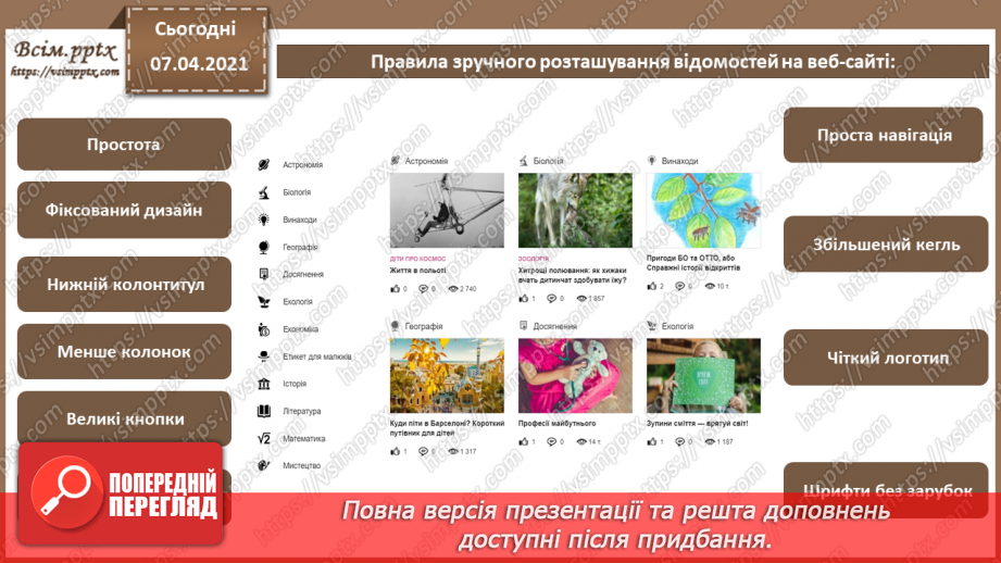 №22 - Правила ергономічного розміщення відомостей на вебсторінці.10