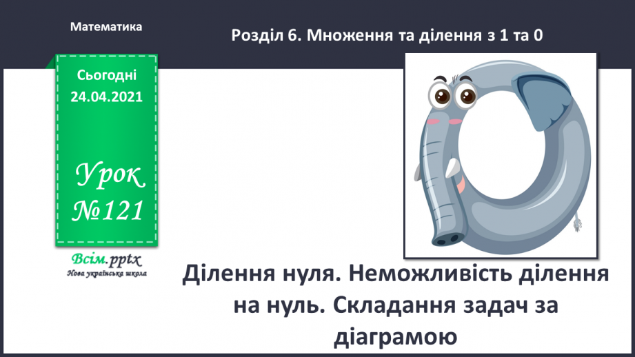 №121 - Ділення нуля. Неможливість ділення на нуль. Складання задач за діаграмою.0