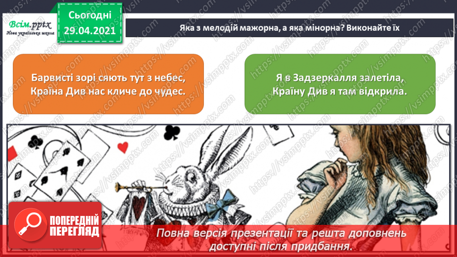 №25 - Фантастичні пригоди у країні див. Перегляд: Дж. Талбот, К. Уілдон балет «Аліса в Країні Див» (фрагменти).13