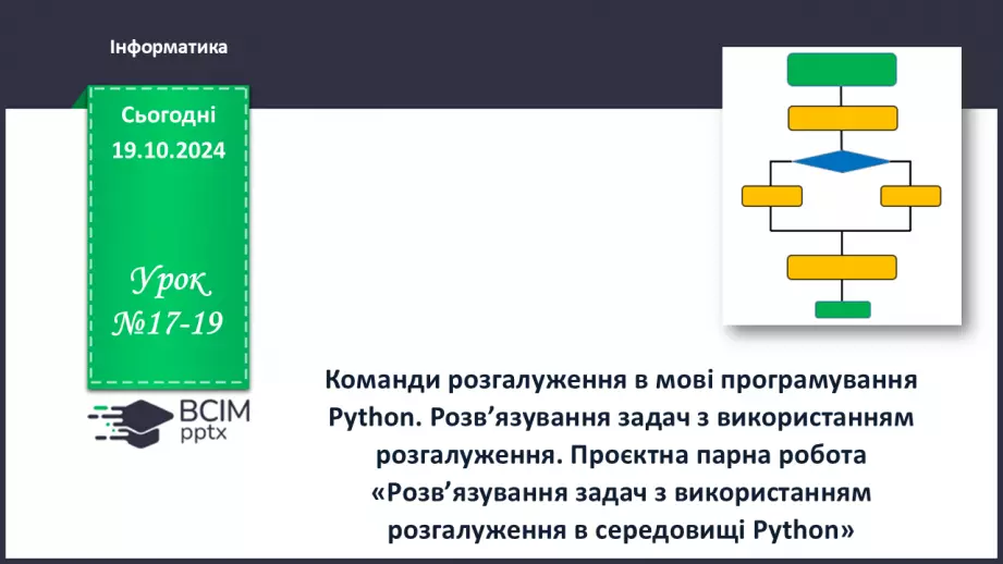 №17-19 - Команди розгалуження в мові програмування Python. Розв’язування задач з використанням розгалуження.0