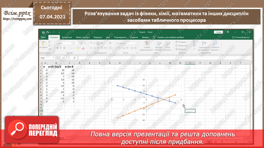 №30 - Розв’язування задач із фізики, хімії, математики та інших дисциплін засобами табличного процесора з використанням інтерпретації даних у вигляді діаграм.8